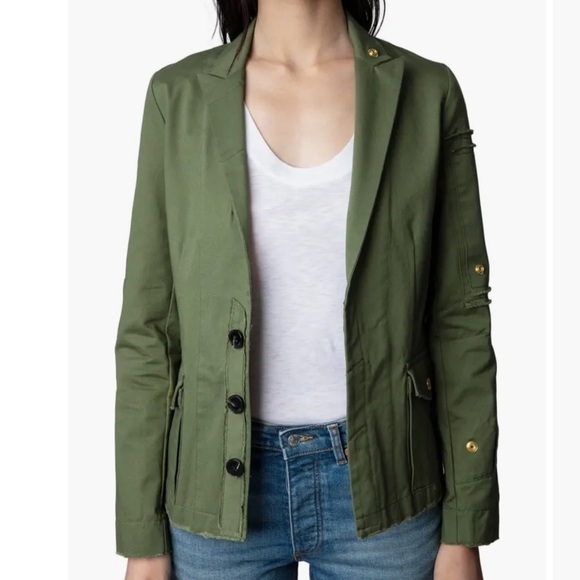 Zadig & Voltaire Virginia Camo Skull Lurex Embroidered Military Jacket Green M - Picture 2 of 11